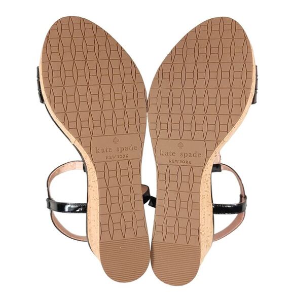 Kate Spade Tallin Cork Wedge Heel Sandals Black Patent Leather - Picture 11 of 12